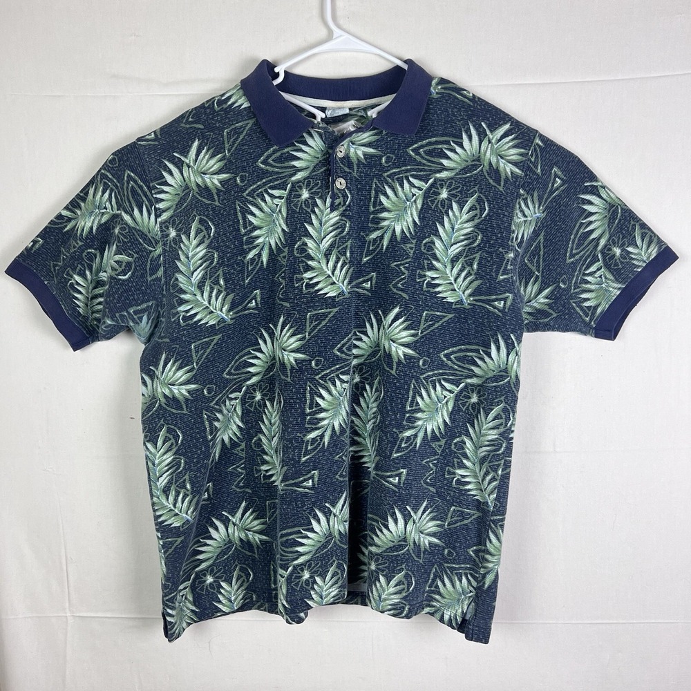 OP Sport Ocean Specific Hawaiian Print Polo Shirt XXL Cotton Short Sleeve‎